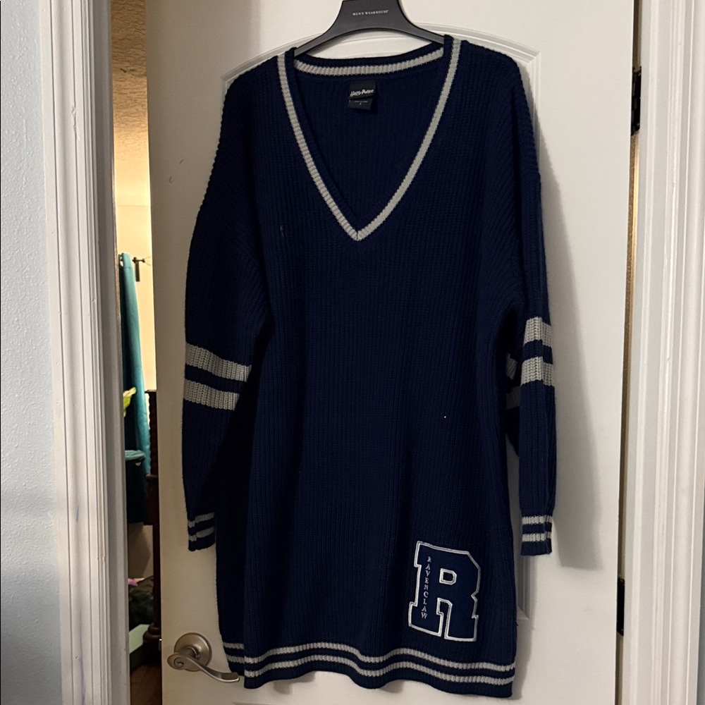 Harry Potter Ravenclaw sweater dress Navy V-Neck Sweater with White Stripes